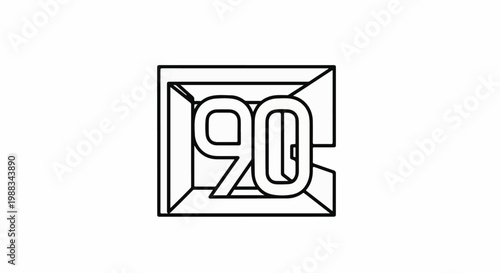 Stylized outline of the number ninety within a geometric frame