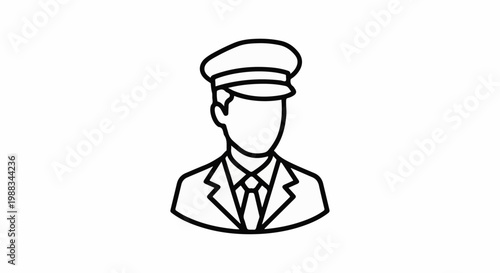 Stylized icon of a person in uniform with a hat and suit