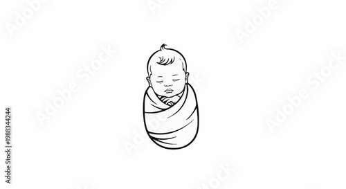 A sleeping newborn baby is swaddled tightly in a blanket