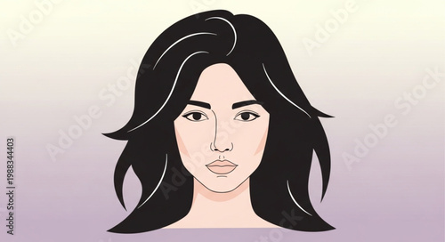 Illustration of a young woman with long dark hair.