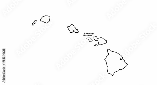 Outlined map of the Hawaiian Islands archipelago on a white background