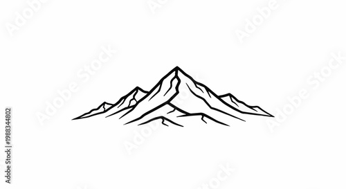 Stylized black and white outline of majestic, jagged mountain peaks
