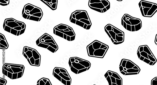 Abstract black geometric beef steak seamless pattern vector culinary food background design