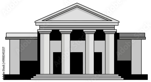 Minimalist representation of classical architecture with columns and a triangular pediment