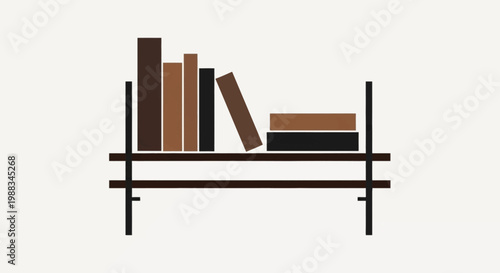 Minimalist representation of a shelf with books in a simple and abstract style