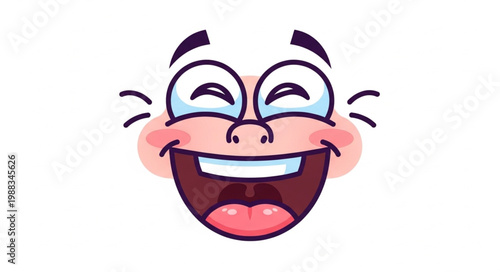 Joyful Cartoon Face Expressing Extreme Laughter and Happiness.