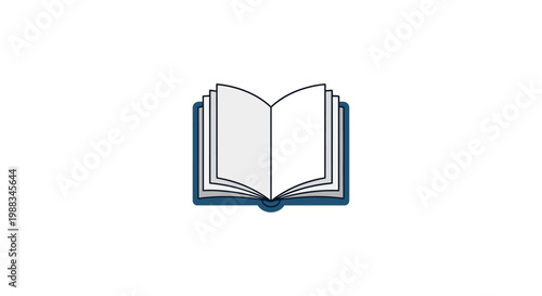 Illustration of an open book with blank pages on a white background, representing knowledge