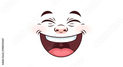 Joyful Cartoon Face Expressing Extreme Laughter and Happiness.