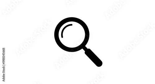 Magnifying glass icon: Search, discovery, investigation, and detailed examination, monochrome