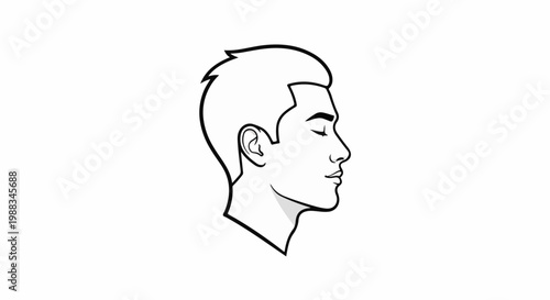 Stylized black and white profile illustration of a young man's head with eyes closed