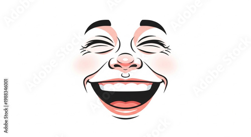 Joyful Face Illustration Expressing Extreme Happiness and Laughter.