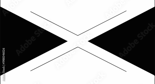 Geometric abstract shape with black and white contrasting elements and intersecting lines