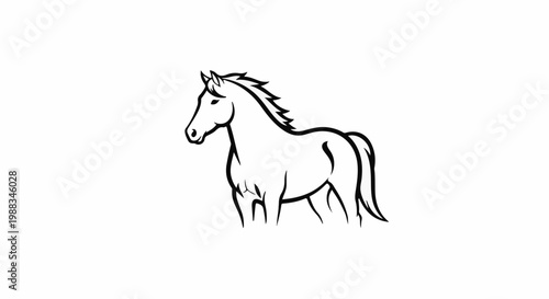 Stylized black and white outline drawing of a horse facing left