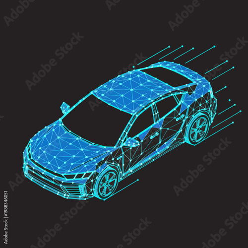 Futuristic Car Design - Digital Blue Vehicle with Speed Lines.