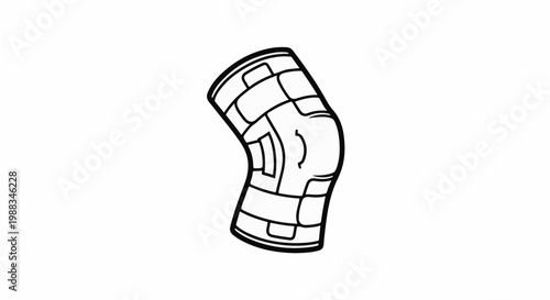 Line art illustration of a flexible knee brace with adjustable straps