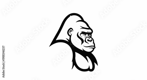 Stylized black and white illustration of a gorilla's head and shoulders