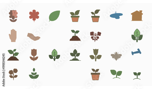 flower, nature, plant, leaf, garden, gardening, seed, seeds, bee, beehive, pond, water, hand, soil, growth, eco, green, bloom, blossom, floral, icon, vector, outline, filled, set, pack, ui, app, desig