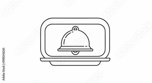 Line art icon of a silver service cloche with a bell on a platter