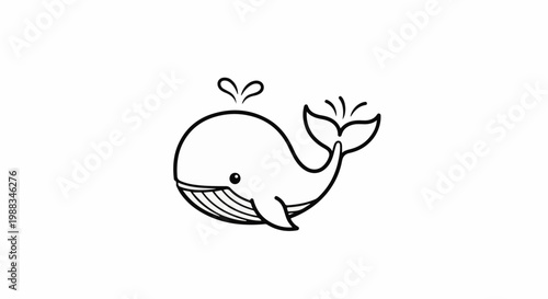 Cute whale illustration with water spray and fluke