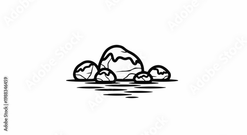 Stylized cartoon rocks are lined up with reflection lines below