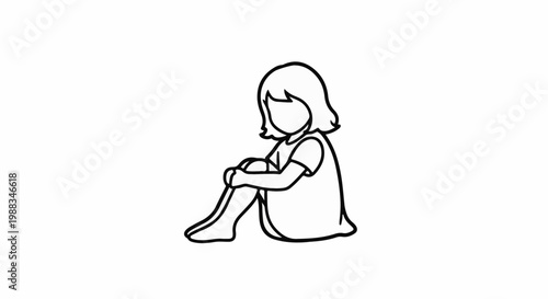 Simple line drawing of a child sitting with knees hugged