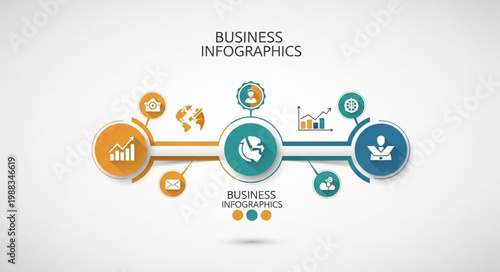 Business Infographics Flow Chart with Icons and Graphs.