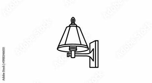 Line art of a cone-shaped wall lamp with a detailed bracket