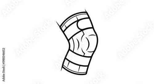 Line art of a medical knee brace with adjustable straps for support