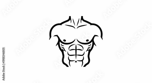 Stylized black outline of a muscular male torso with prominent abdominal muscles