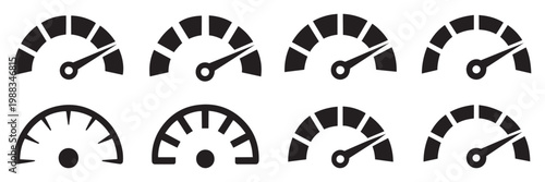 Speedometer icon vector design, performance measurement symbol, dashboard gauge illustration.