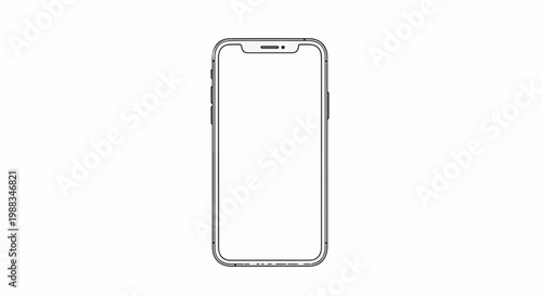 Minimalist outline of a modern smartphone on white background