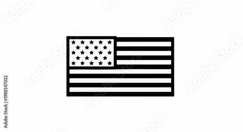 A stylized black and white representation of the American flag