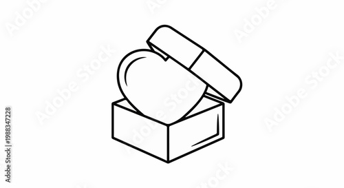 Open gift box with a heart inside, line art