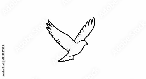 A simple line drawing of a dove in flight, wings spread