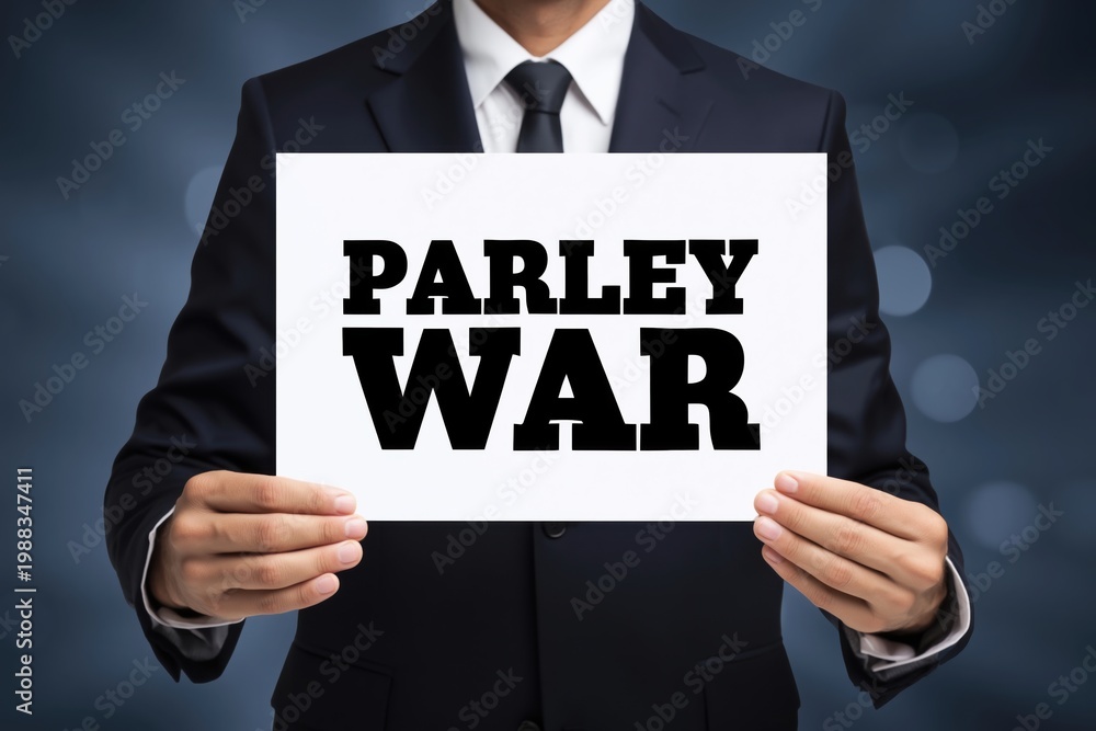 Obraz premium Negotiator Holding a Sign with the words Parley War