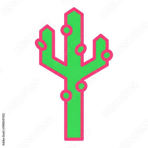 Stylized bright green and pink cactus plant icon