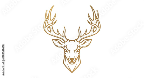 Majestic Golden Stag Head Silhouette with Antlers.