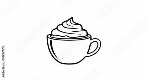 Simple black and white line drawing of a cup with whipped cream