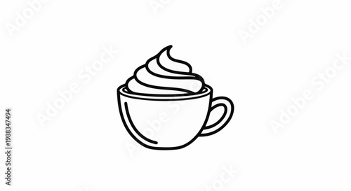 Simple line art of a cup of coffee with whipped cream topping