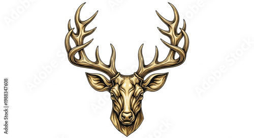 Majestic Golden Stag Head with Intricate Antlers.