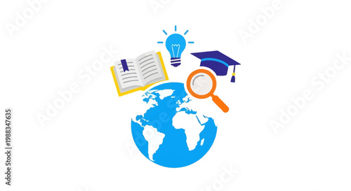 Conceptual illustration representing global knowledge, education, learning, and discovery in