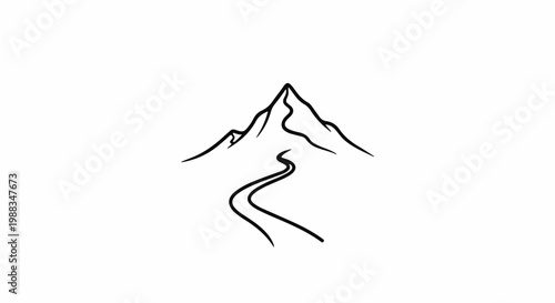 Minimalist black line art of a winding path leading towards a stylized mountain peak