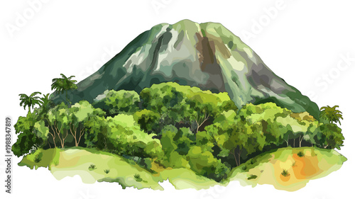 Mount Nyamuragira. Mount Nyamuragira hand drawn watercolor illustration on white background