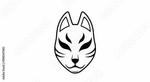 Stylized black and white illustration of a Kitsune mask