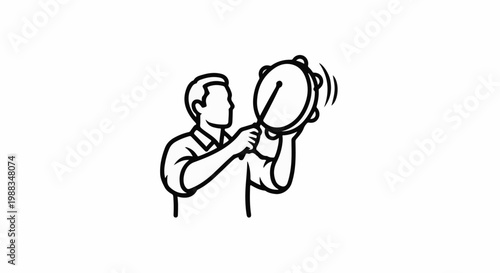 Person playing a tambourine with motion lines indicating sound