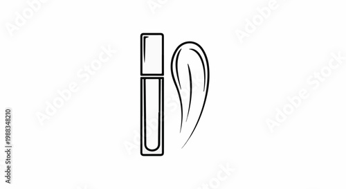 Black outline of a cosmetic tube and a swipe of makeup