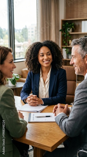 Business professional meeting clients discussing important decisions
