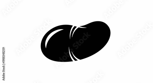 Two black beans with highlights, abstract, simple, isolated