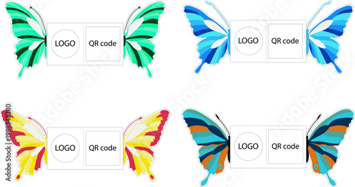 Business card template with butterfly. Business card template for folding.