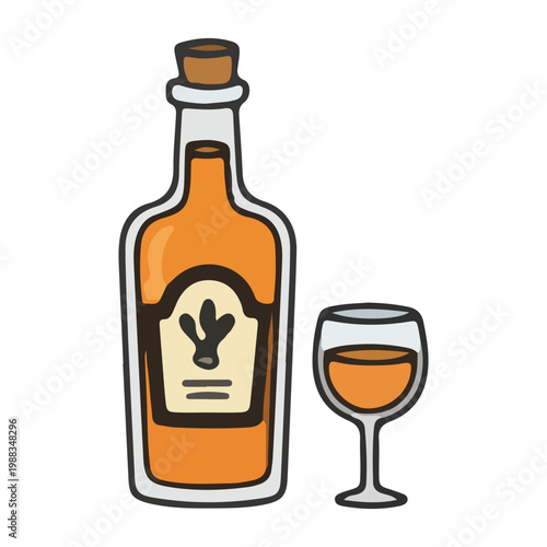 Cartoon Illustration of a Tequila Bottle and Shot Glass